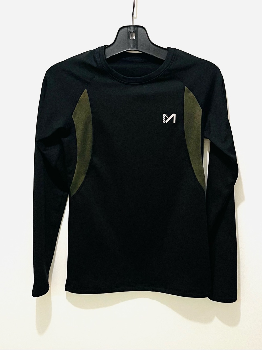 Men's Black Long-Sleeve Performance / Compression Shirt with Olive Panels